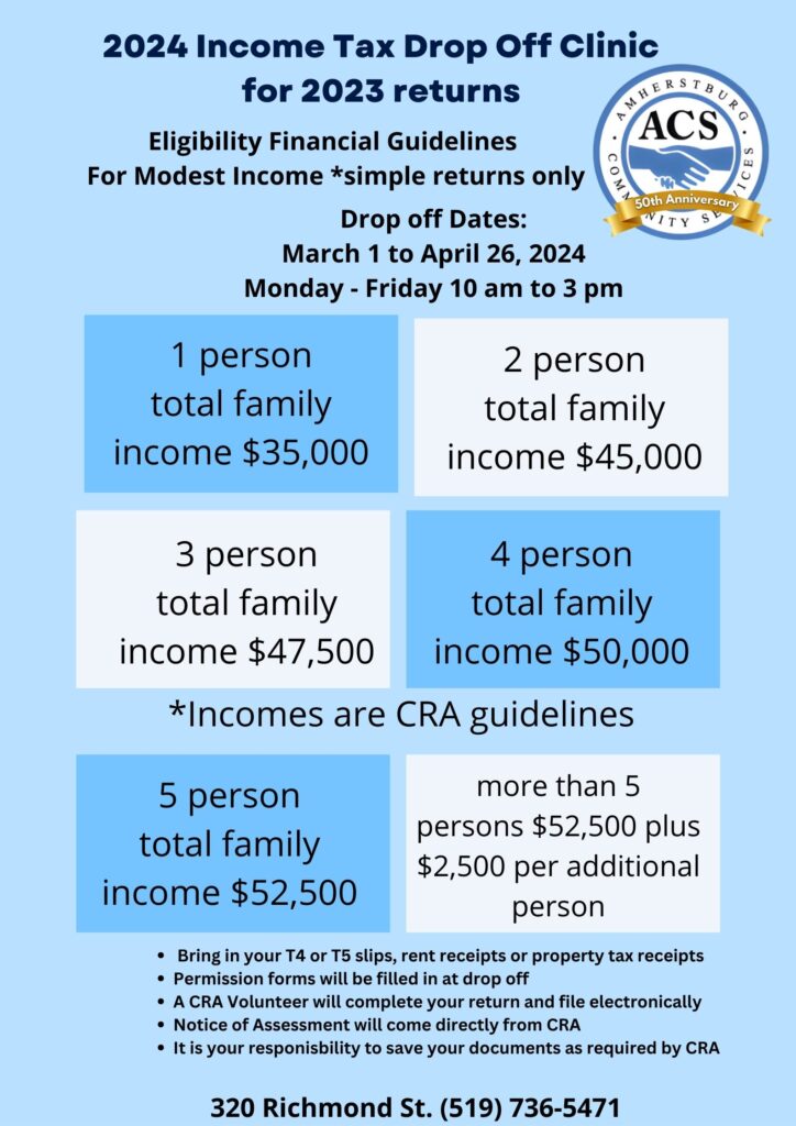 Drop Off Tax Clinic March 1 to April 26 Amherstburg